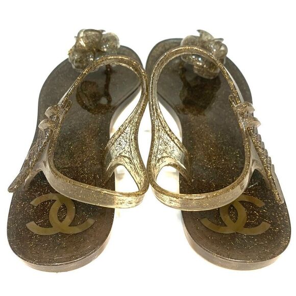 Chanel Camellia Flower Gold Jelly Interlocking CC Sandal EU 41 US 10-10.5 Flats - Picture 4 of 10